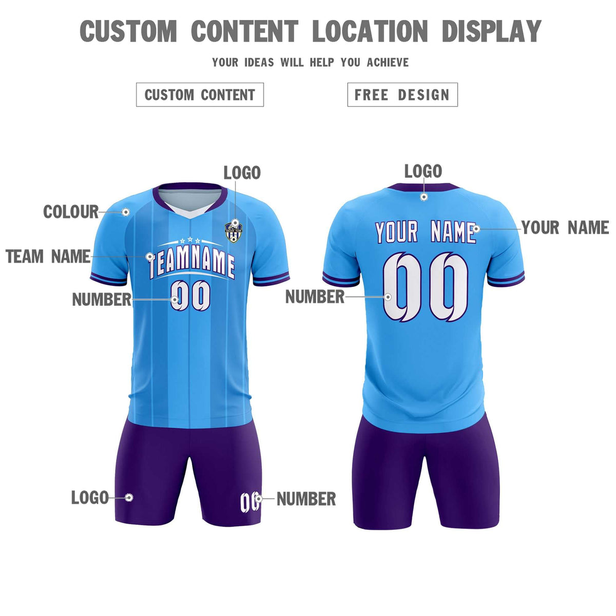 Custom Powder Blue Classic Striped Personalized Football Kit Jersey