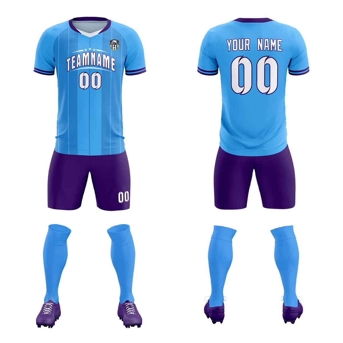 Custom Powder Blue Classic Striped Personalized Football Kit Jersey