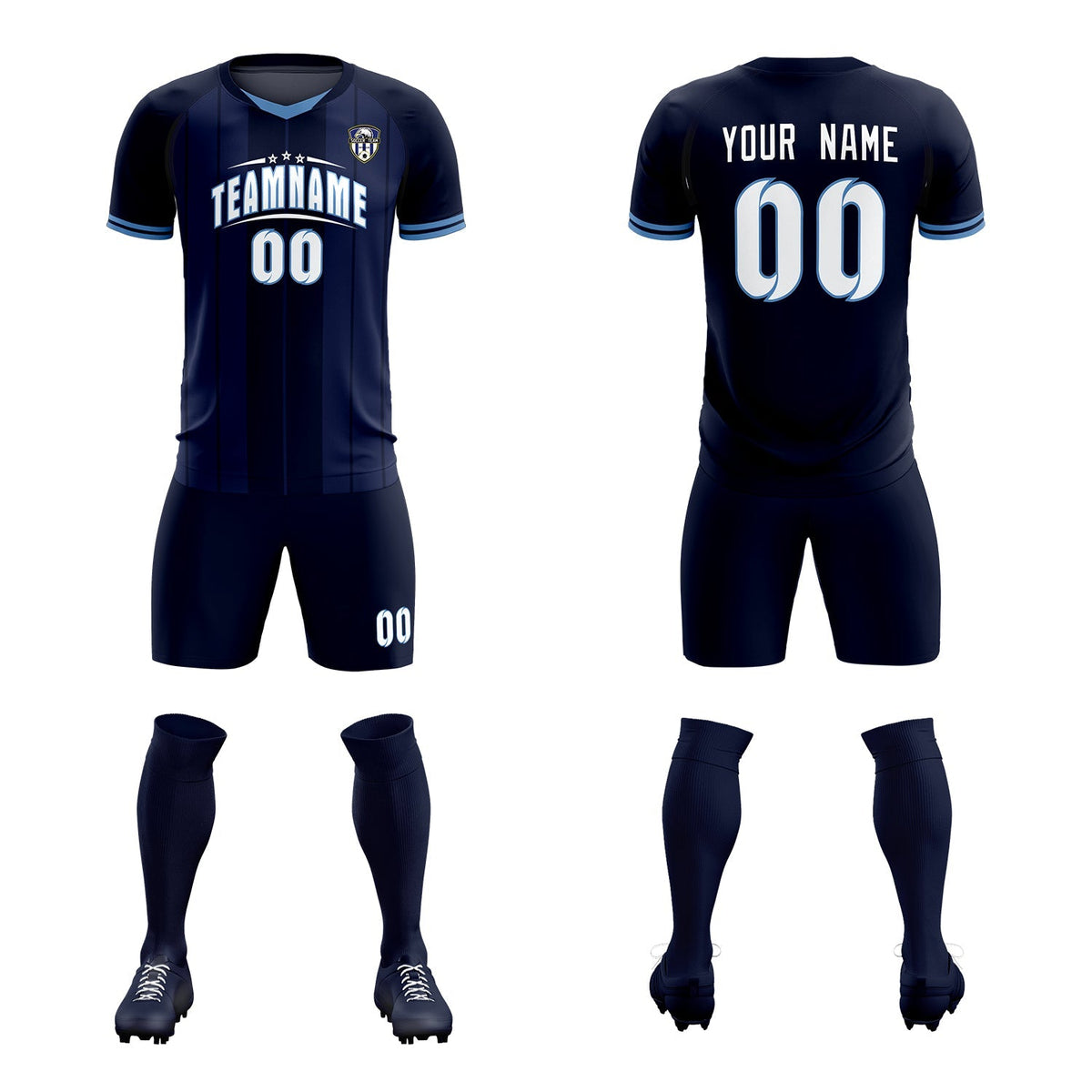 Custom Navy Classic Striped Personalized Football Kit Jersey