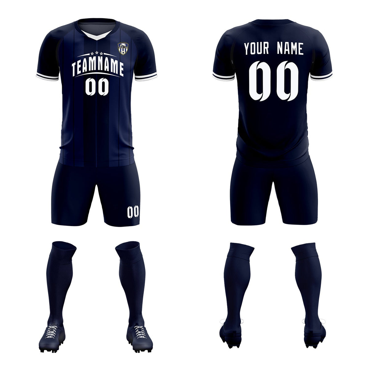 Custom Navy Classic Striped Personalized Football Kit Jersey