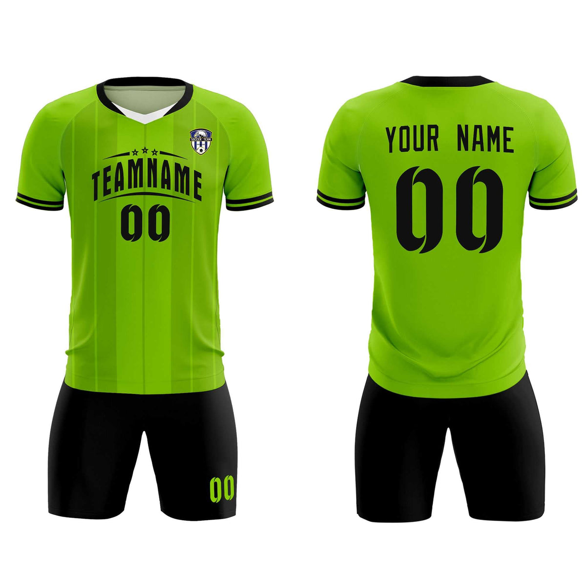 Custom Neon Green Classic Striped Personalized Football Kit Jersey