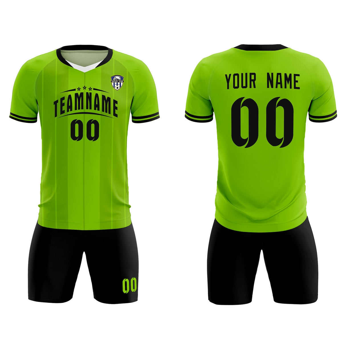 Custom Neon Green Classic Striped Personalized Football Kit Jersey