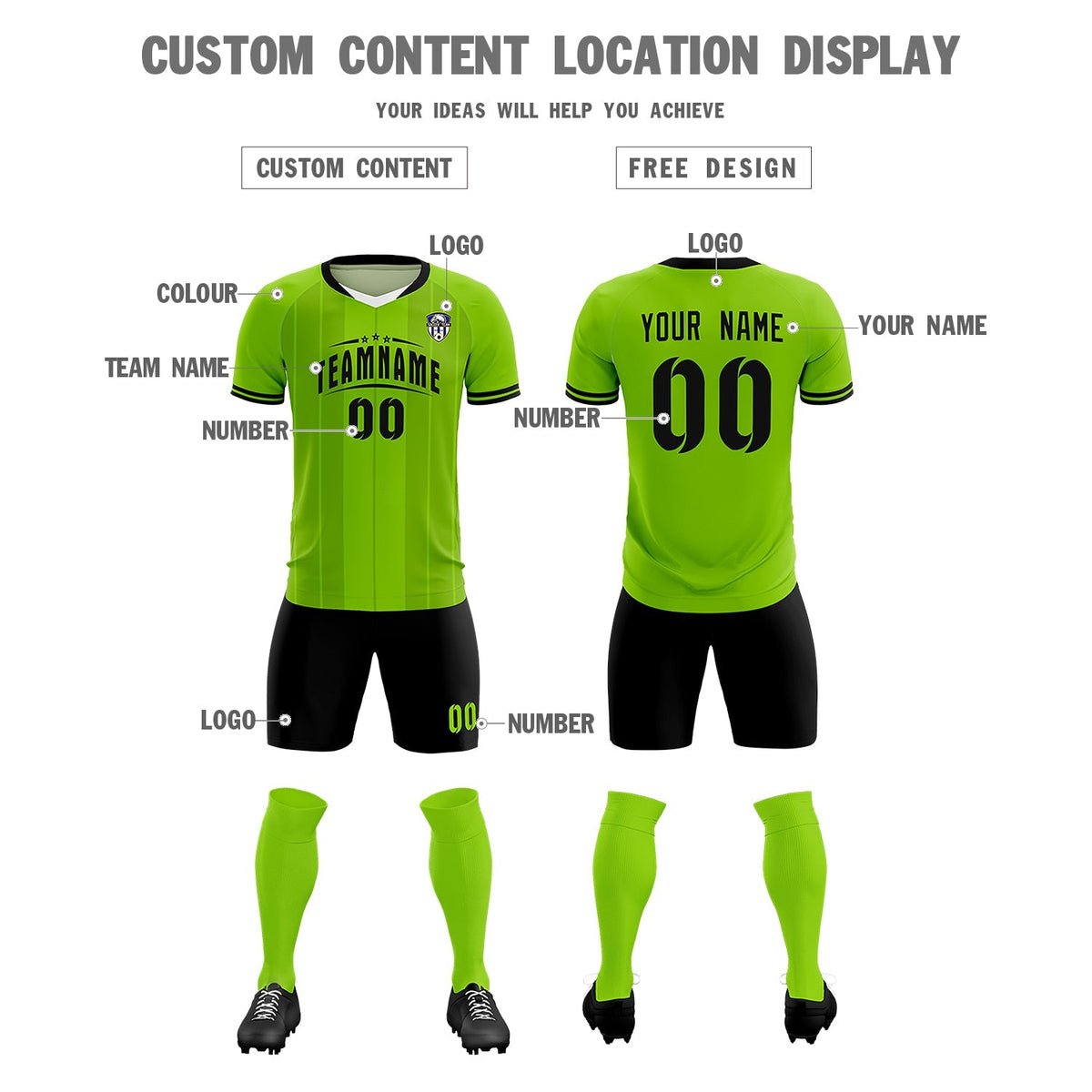 Custom Neon Green Classic Striped Personalized Football Kit Jersey