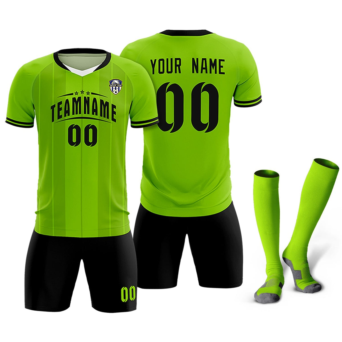 Custom Neon Green Classic Striped Personalized Football Kit Jersey