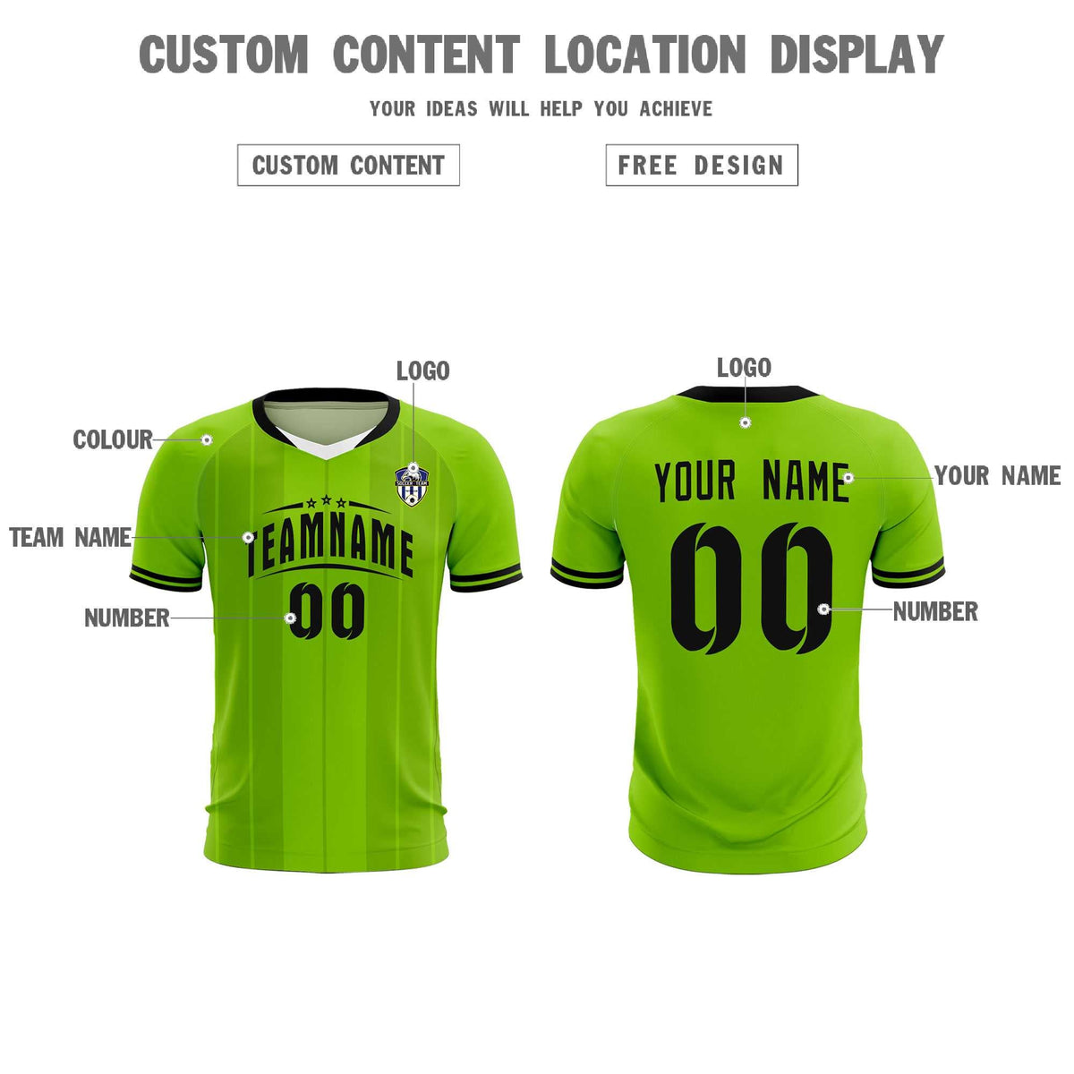 Custom Neon Green Classic Striped Personalized Football Kit Jersey
