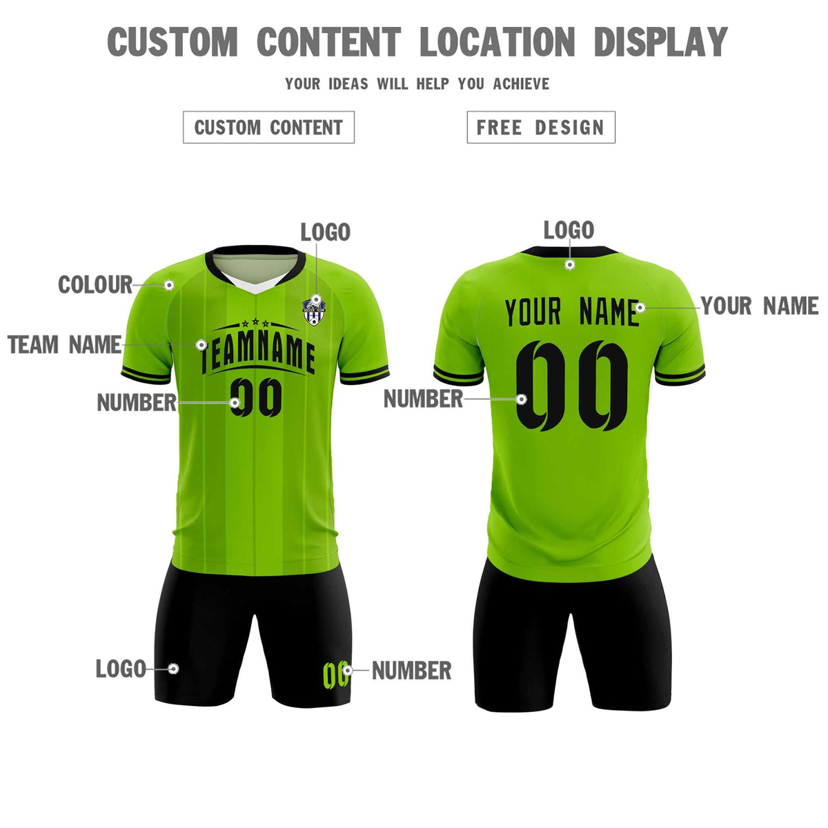 Custom Neon Green Classic Striped Personalized Football Kit Jersey