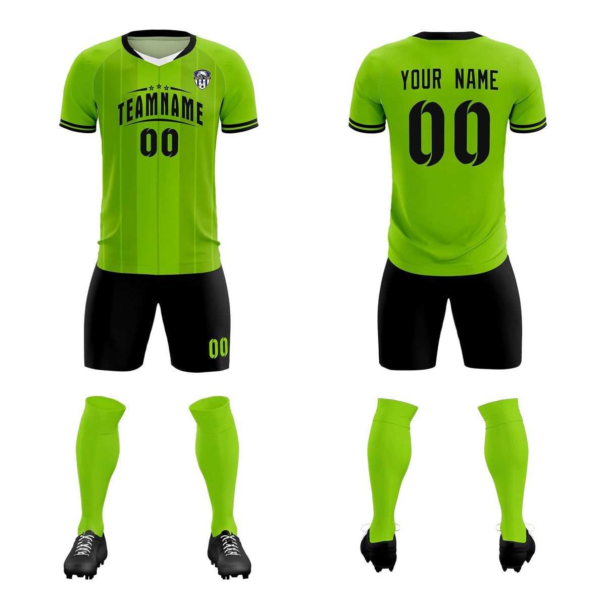 Custom Neon Green Classic Striped Personalized Football Kit Jersey