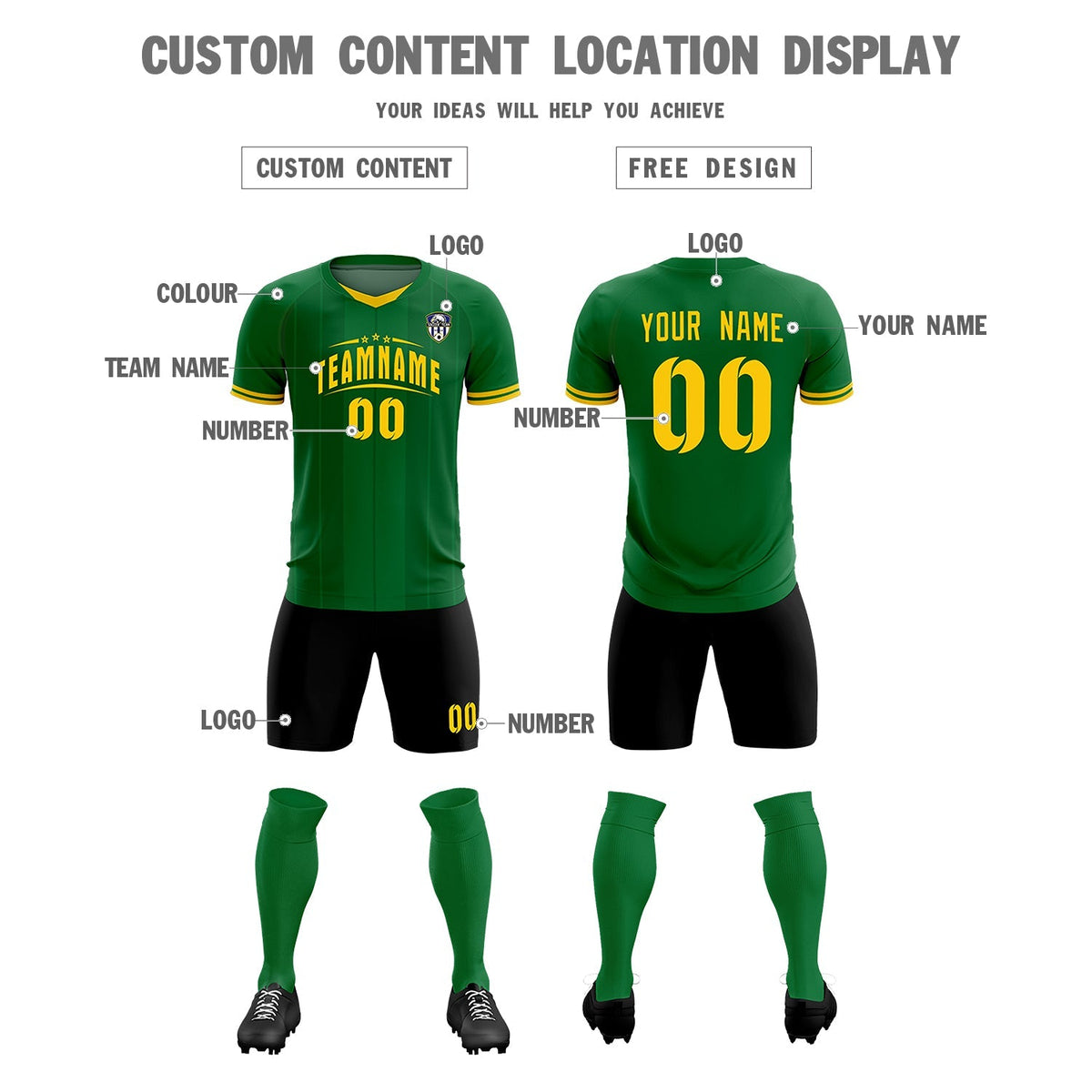 Custom Kelly Green Classic Striped Personalized Football Kit Jersey