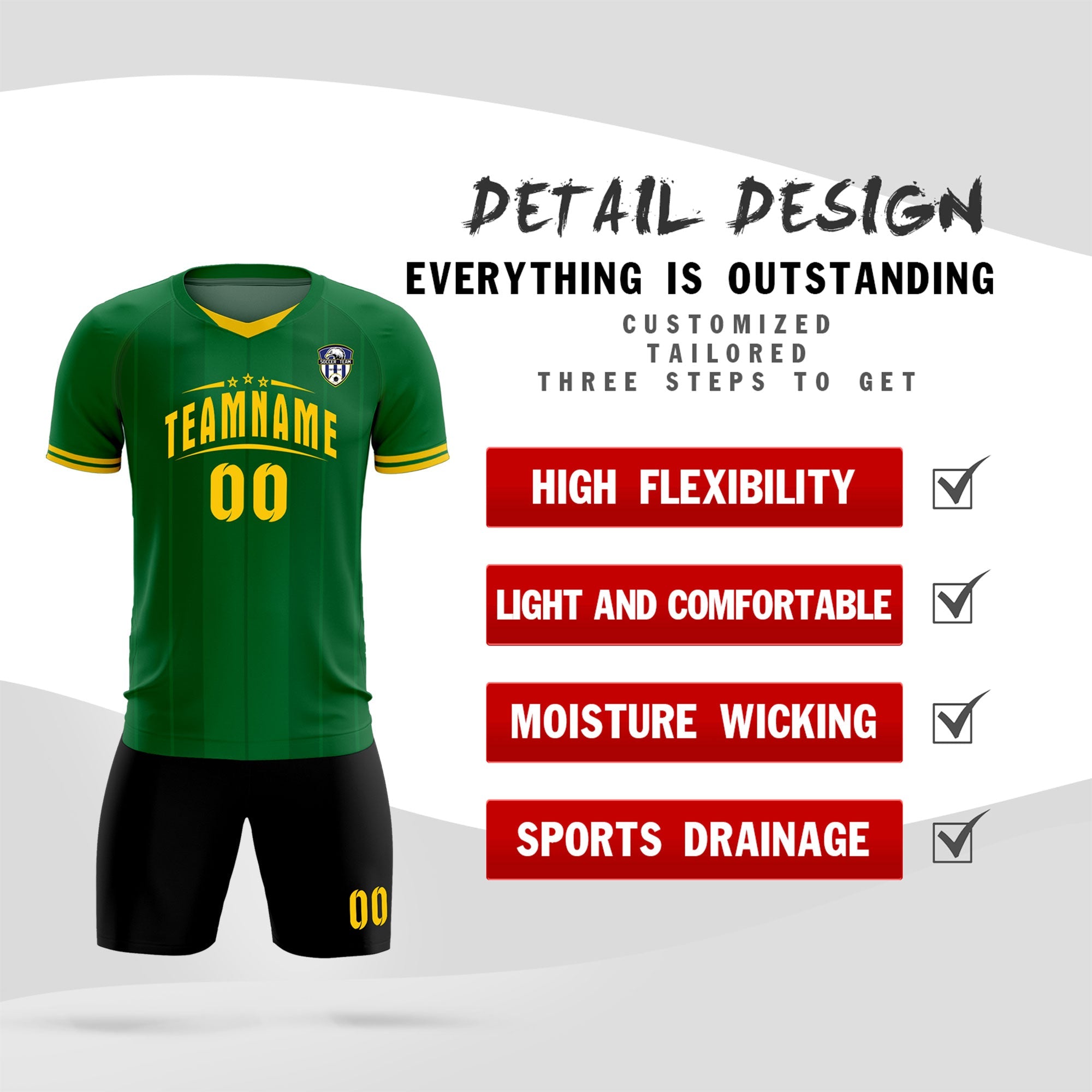 Custom Kelly Green Classic Striped Personalized Football Kit Jersey