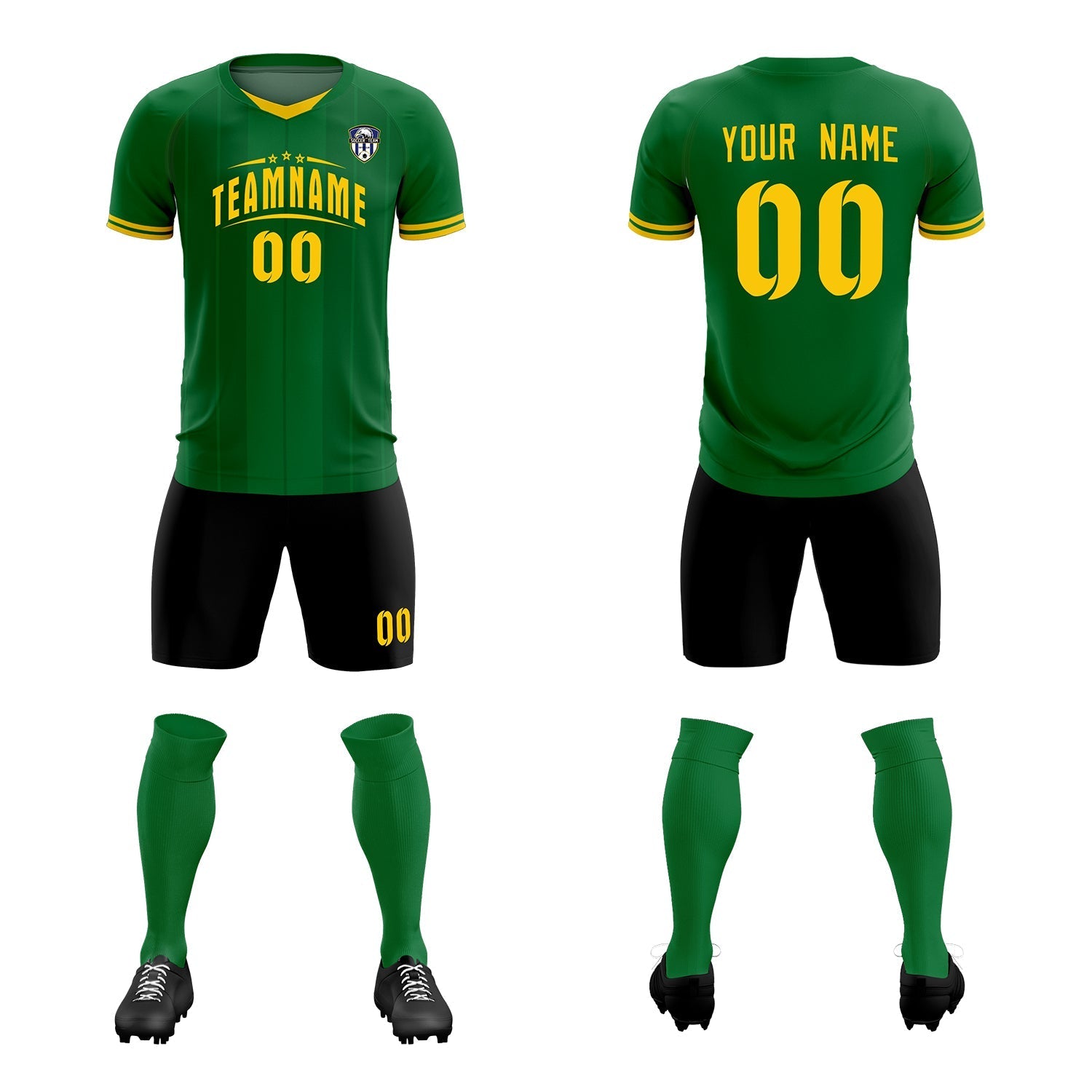 Custom Kelly Green Classic Striped Personalized Football Kit Jersey