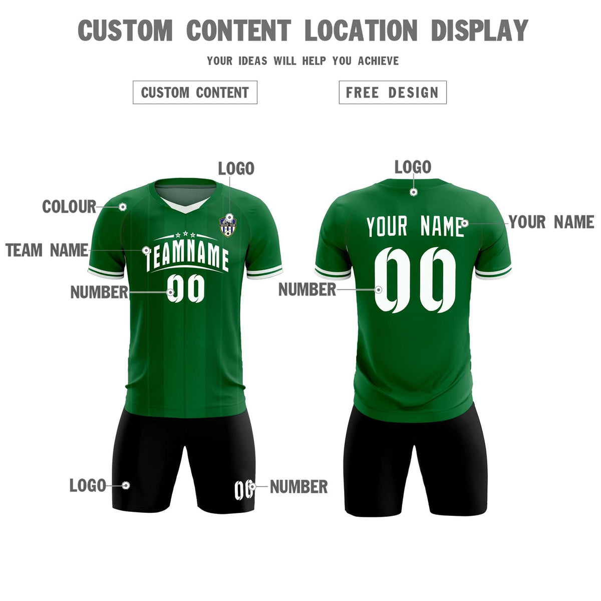 Custom Kelly Green Classic Striped Personalized Football Kit Jersey
