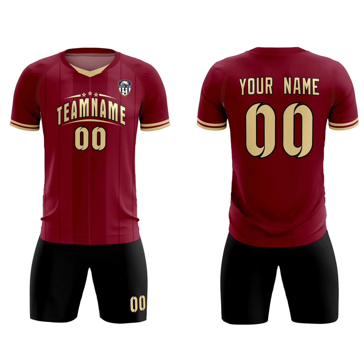 Custom Crimson Classic Striped Personalized Football Kit Jersey