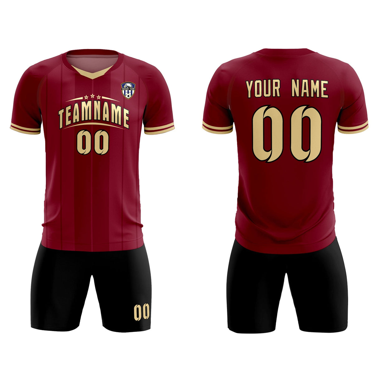 Custom Crimson Classic Striped Personalized Football Kit Jersey