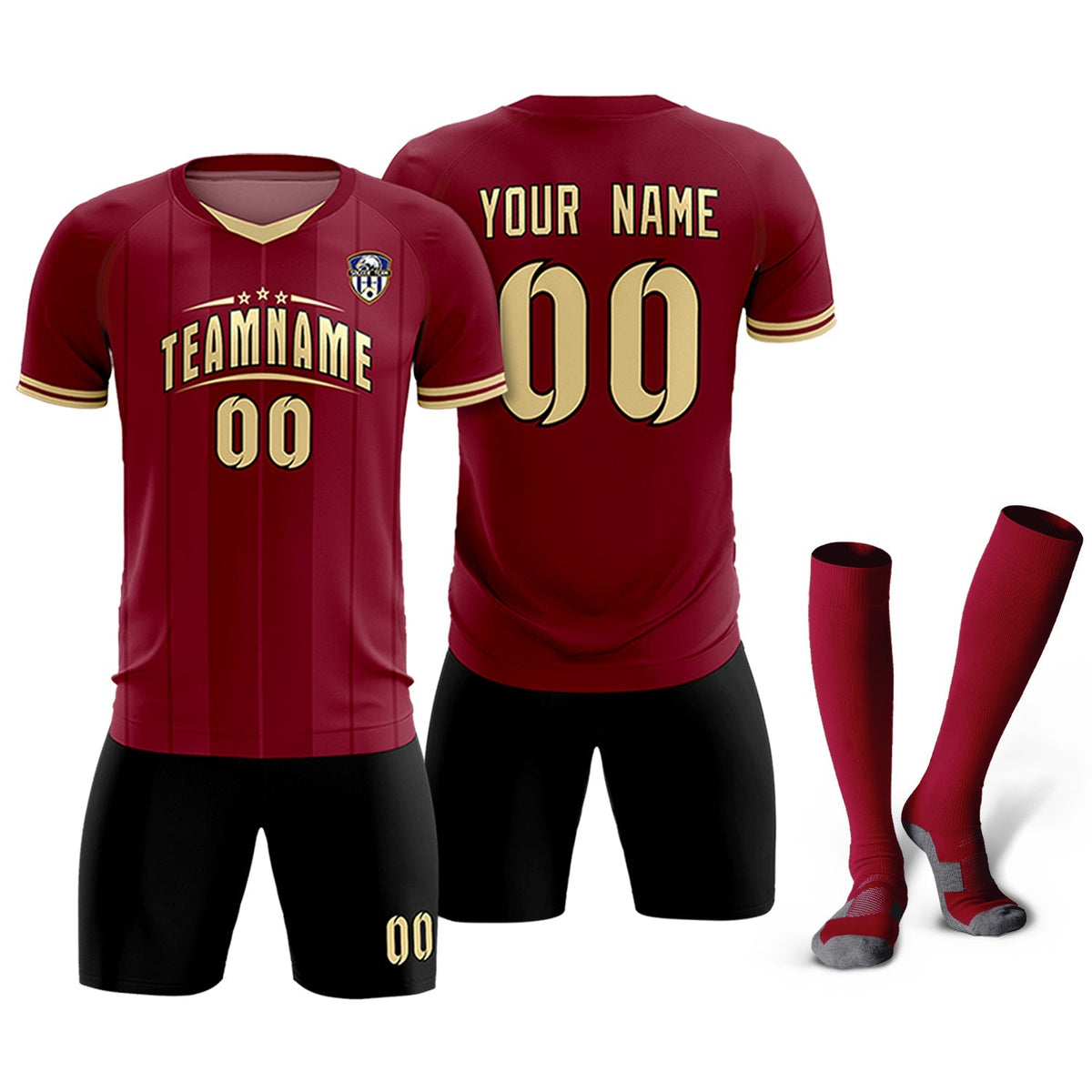 Custom Crimson Classic Striped Personalized Football Kit Jersey