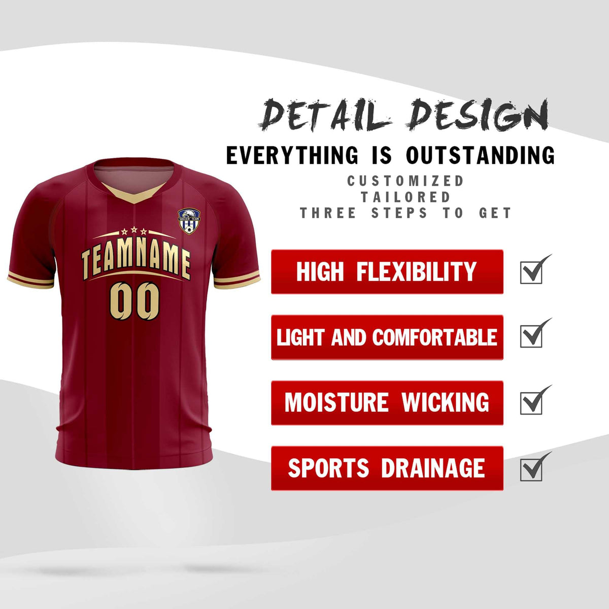 Custom Crimson Classic Striped Personalized Football Kit Jersey
