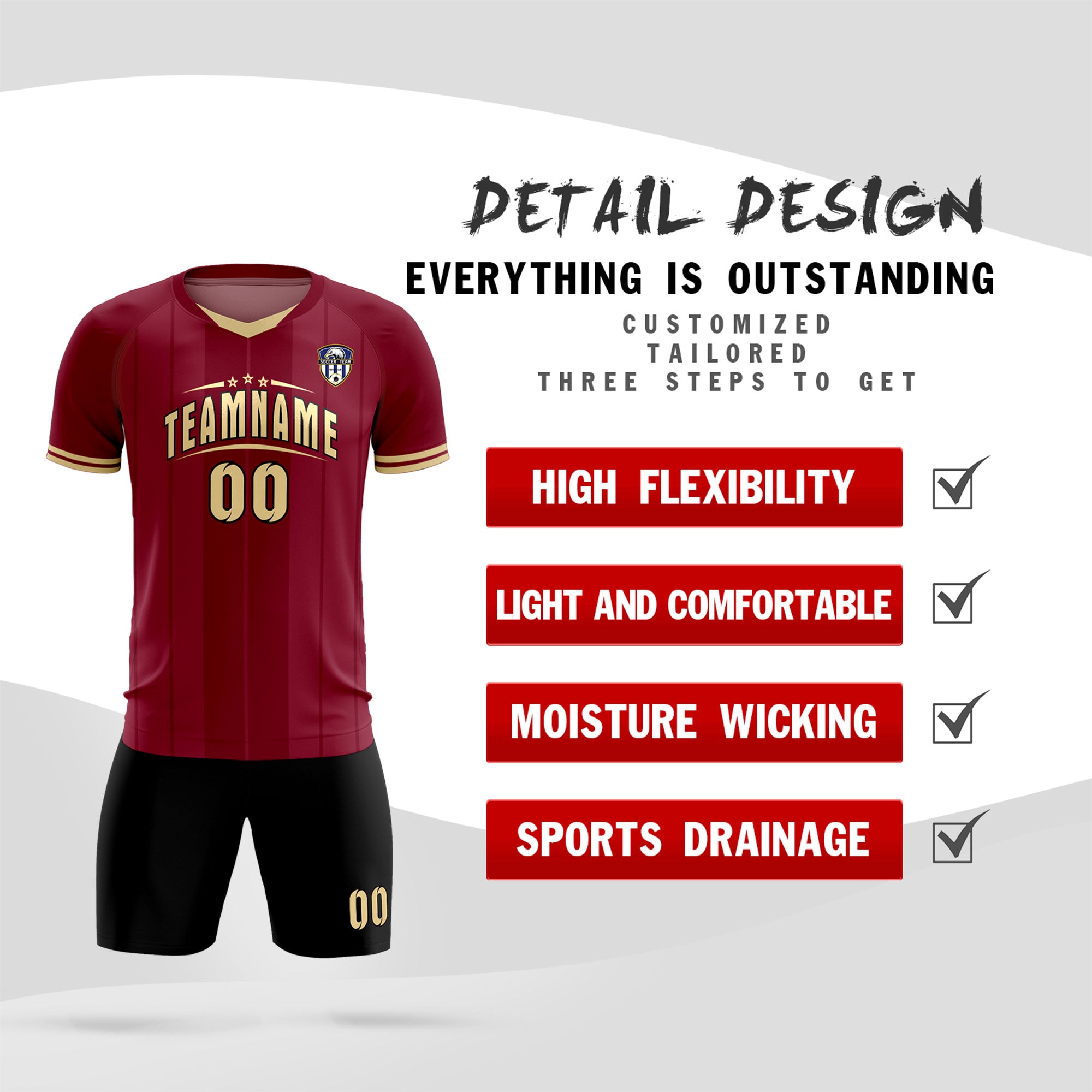 Custom Crimson Classic Striped Personalized Football Kit Jersey