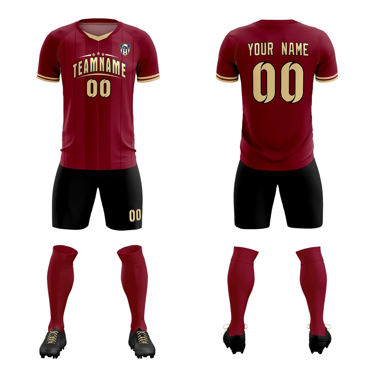 Custom Crimson Classic Striped Personalized Football Kit Jersey