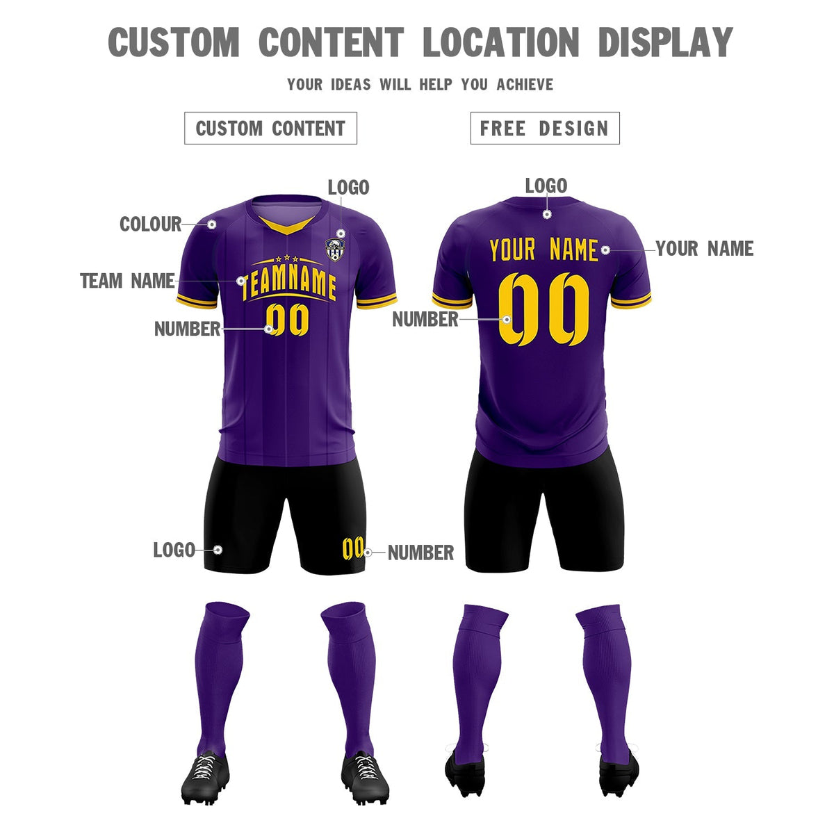 Custom Purple Classic Striped Personalized Football Kit Jersey