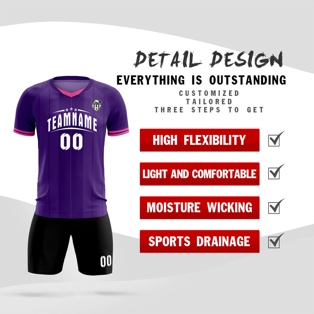 Custom Purple Classic Striped Personalized Football Kit Jersey