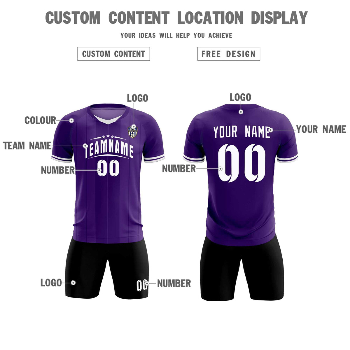 Custom Purple Classic Striped Personalized Football Kit Jersey