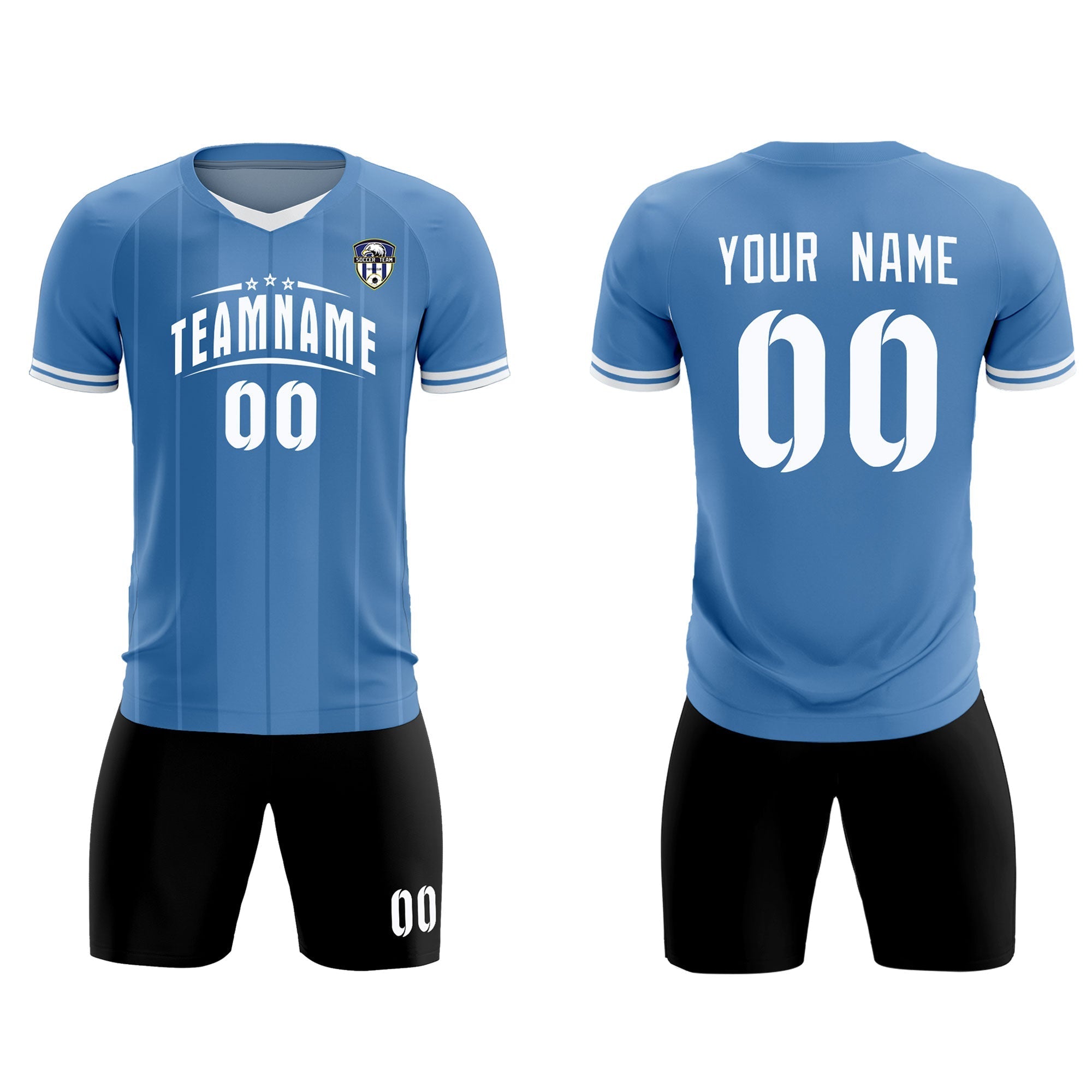 Custom Light Blue Classic Striped Personalized Football Kit Jersey