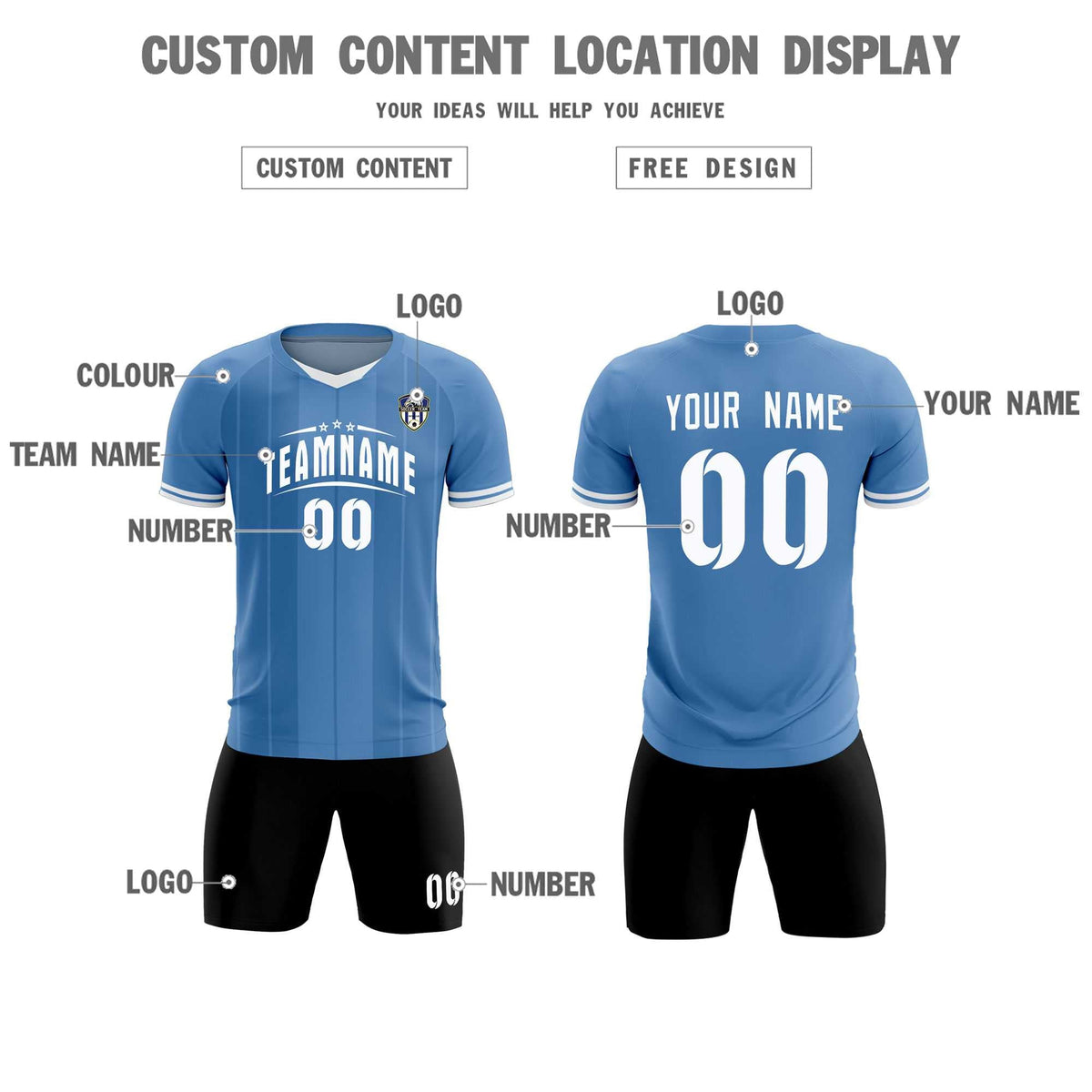 Custom Light Blue Classic Striped Personalized Football Kit Jersey