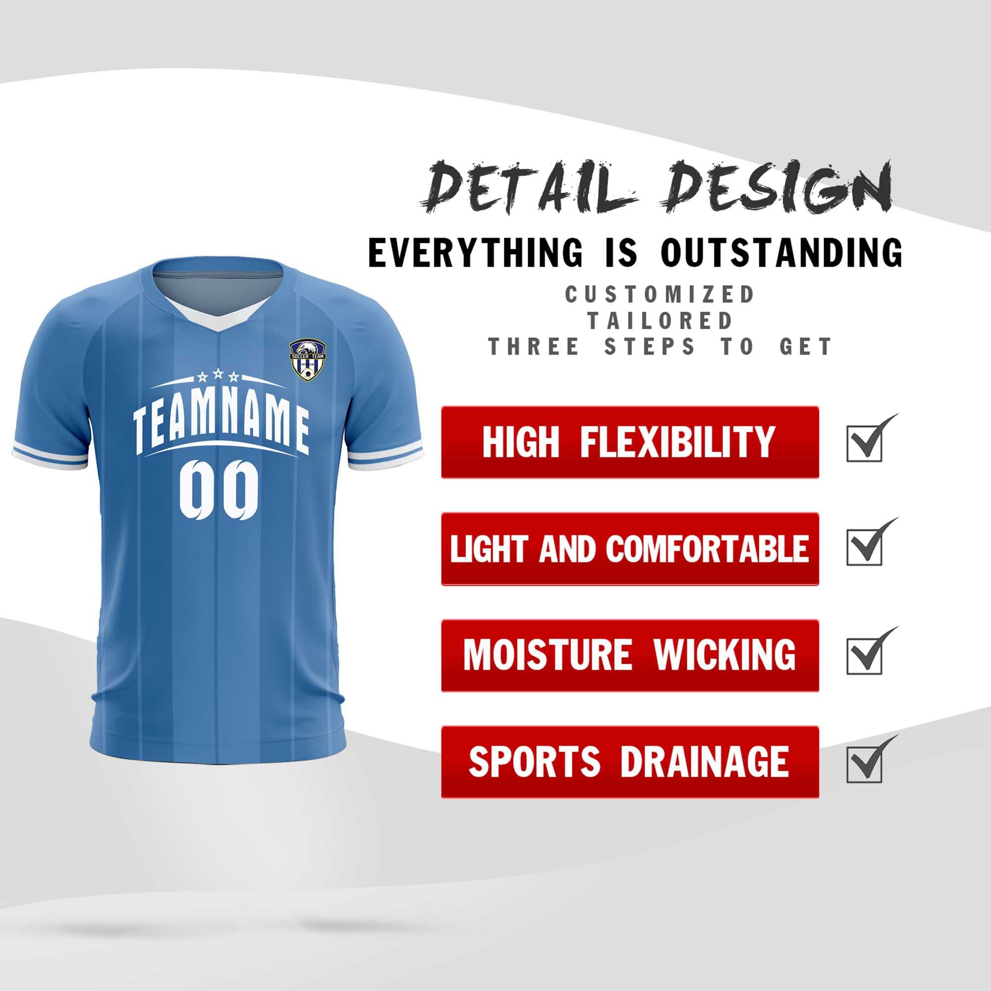 Custom Light Blue Classic Striped Personalized Football Kit Jersey