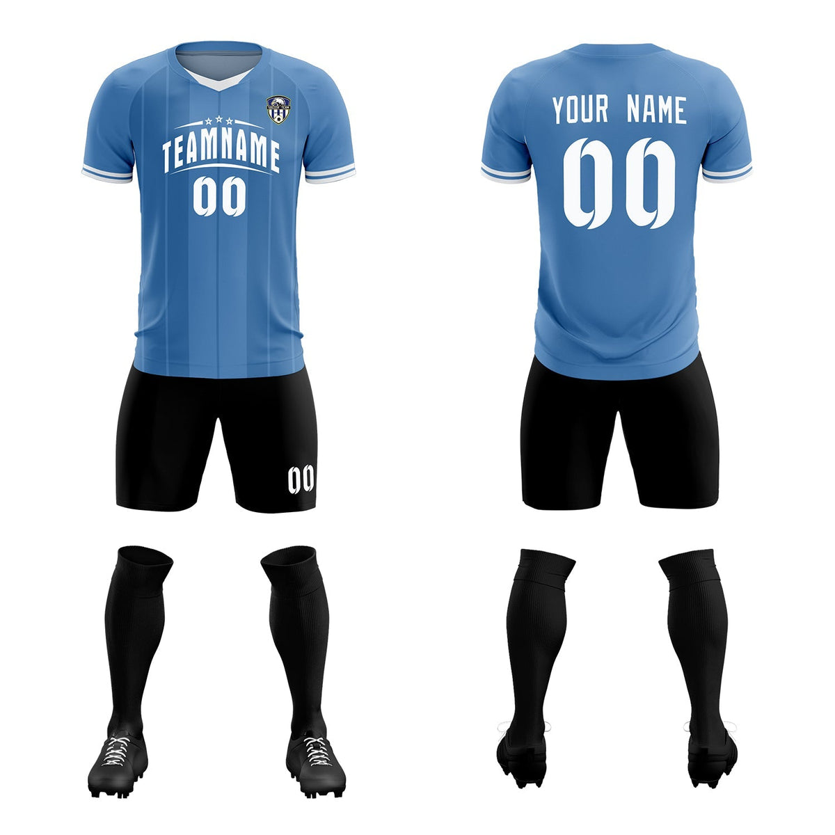Custom Light Blue Classic Striped Personalized Football Kit Jersey