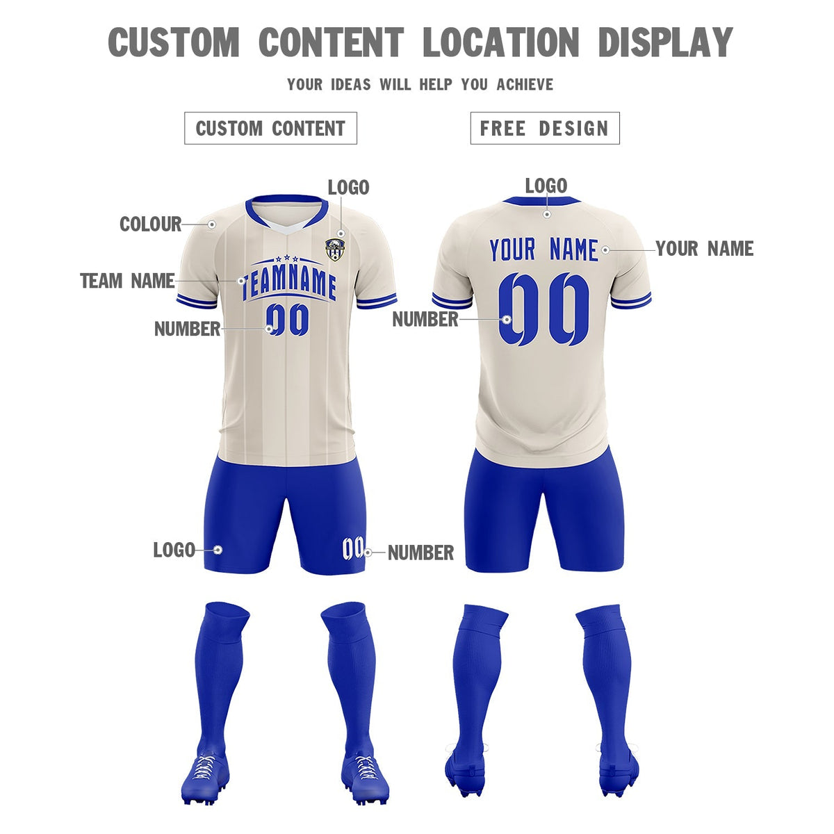 Custom Cream Classic Striped Personalized Football Kit Jersey