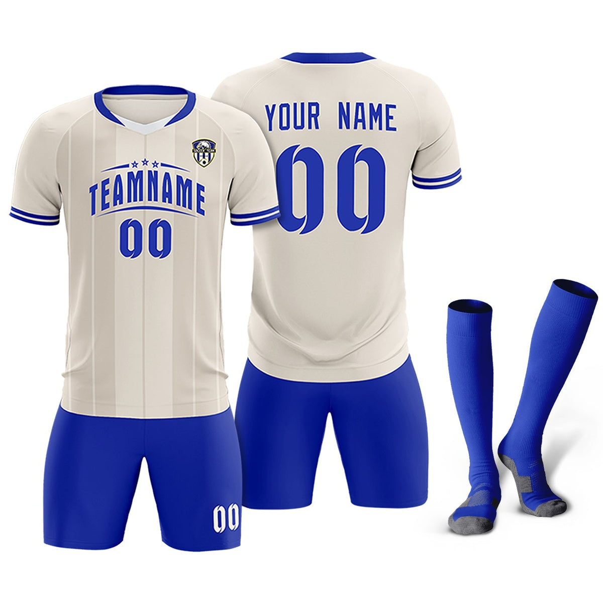 Custom Cream Classic Striped Personalized Football Kit Jersey