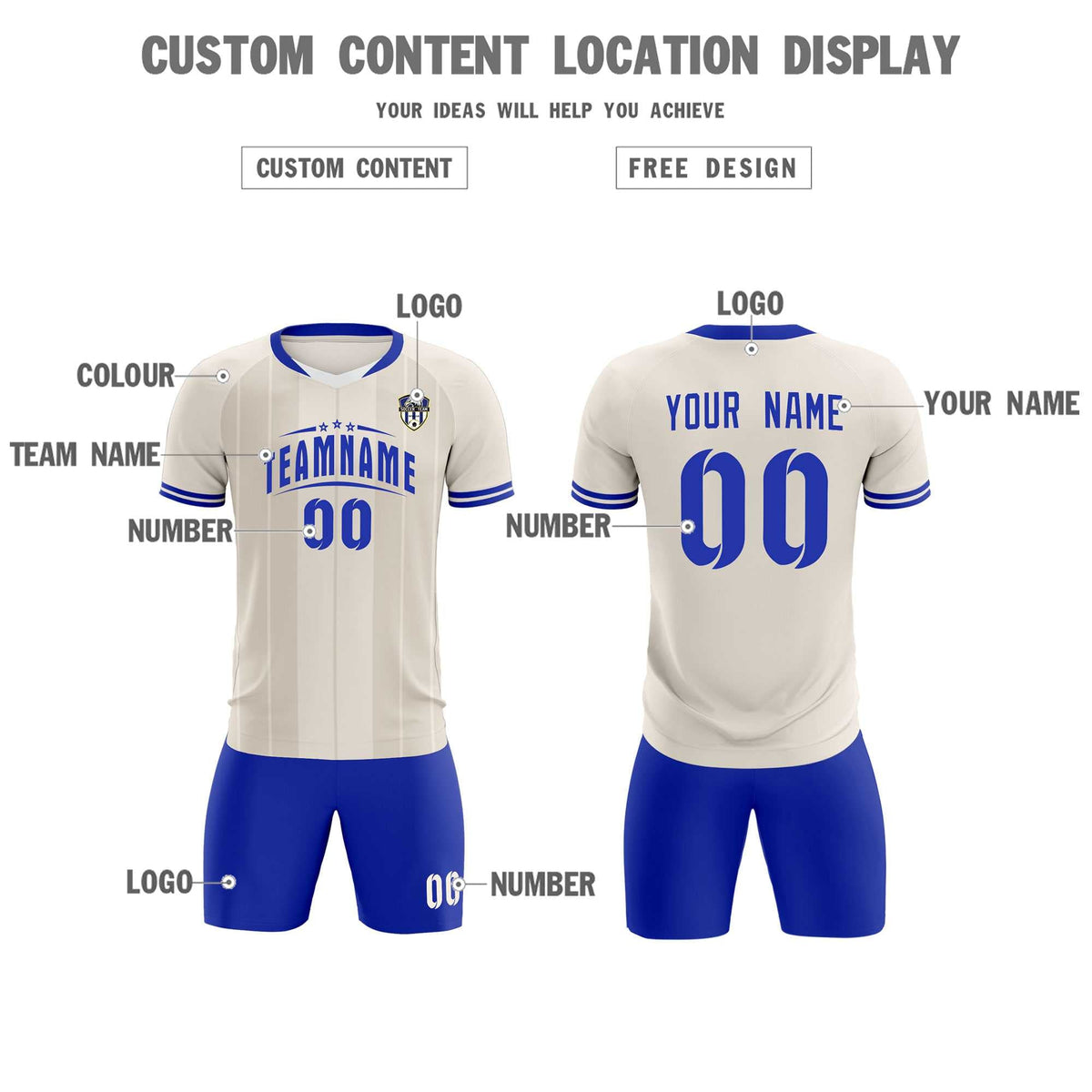 Custom Cream Classic Striped Personalized Football Kit Jersey