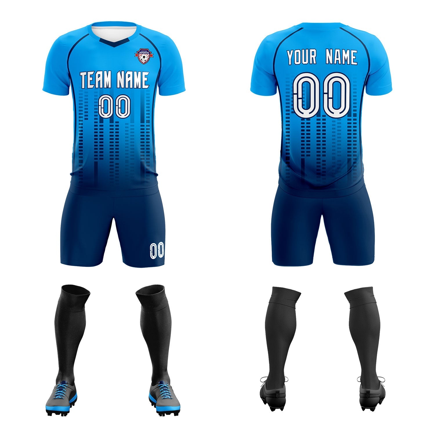 Custom Powder blue Navy Printing Outdoor Tracksuit Football Kits Jersey