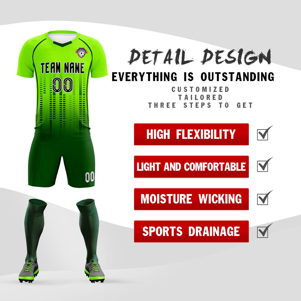 Benutzerdefinierte Neon Grün-Grün Druck Outdoor Trainingsanzug Fußball Kits Jersey