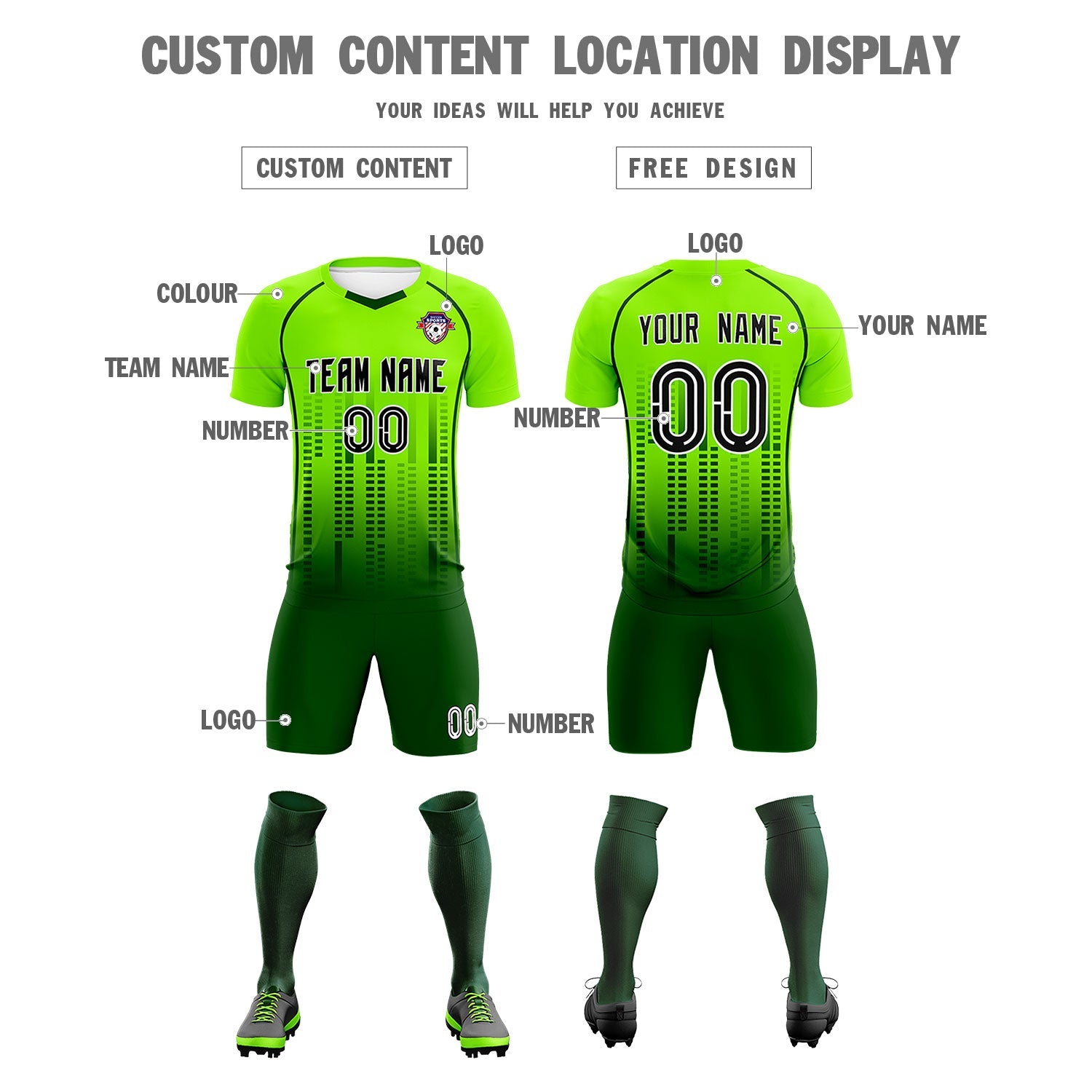 Custom Neon Green-Green Printing Outdoor Tracksuit Football Kits Jersey