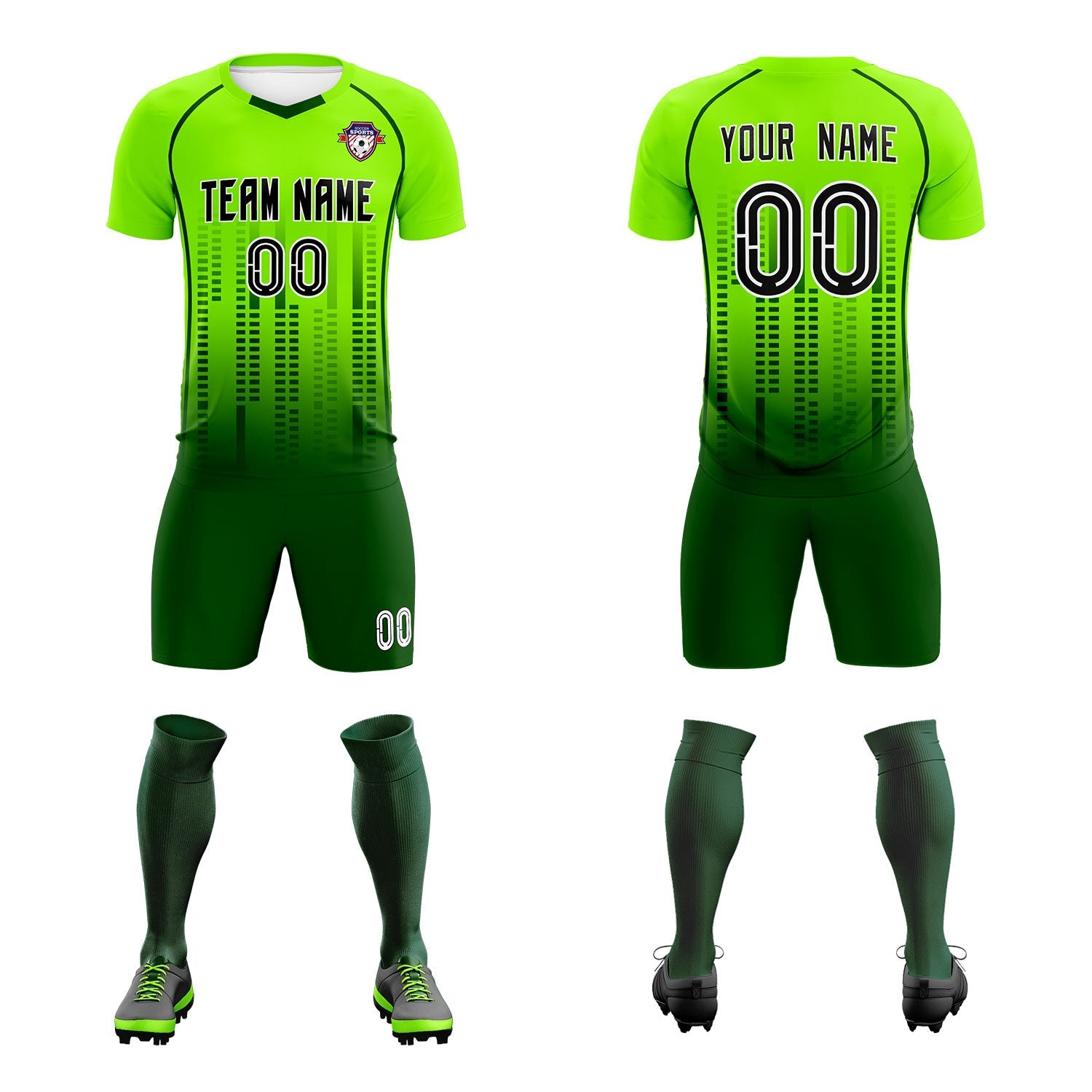 Custom Neon Green-Green Printing Outdoor Tracksuit Football Kits Jersey