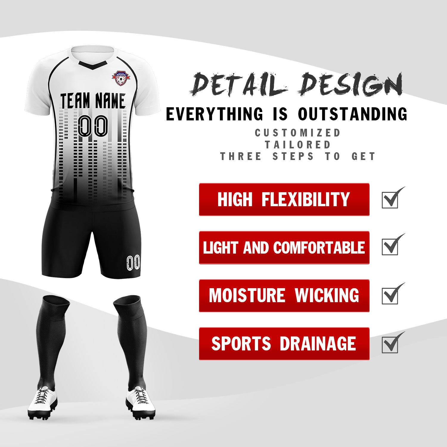 Custom White Black Printing Outdoor Tracksuit Football Sets