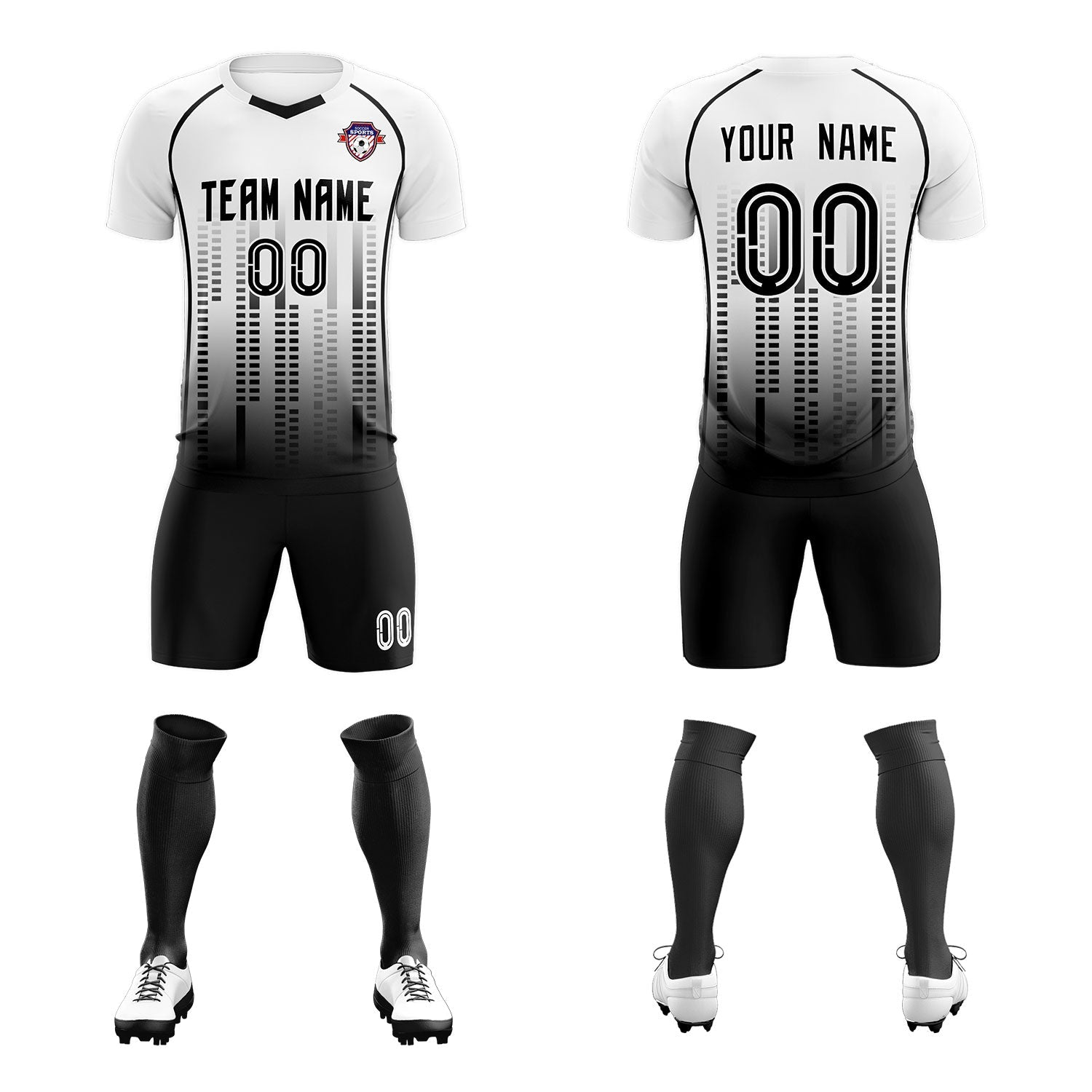 Custom White Black Printing Outdoor Tracksuit Football Sets