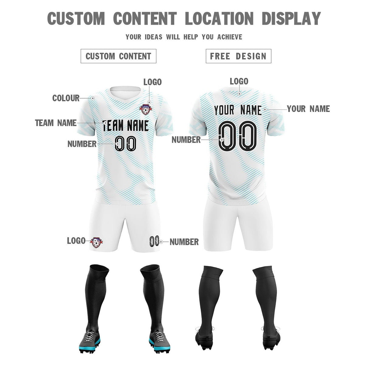 Custom White Sky Blue Training Uniform For Men Football Sets Jersey