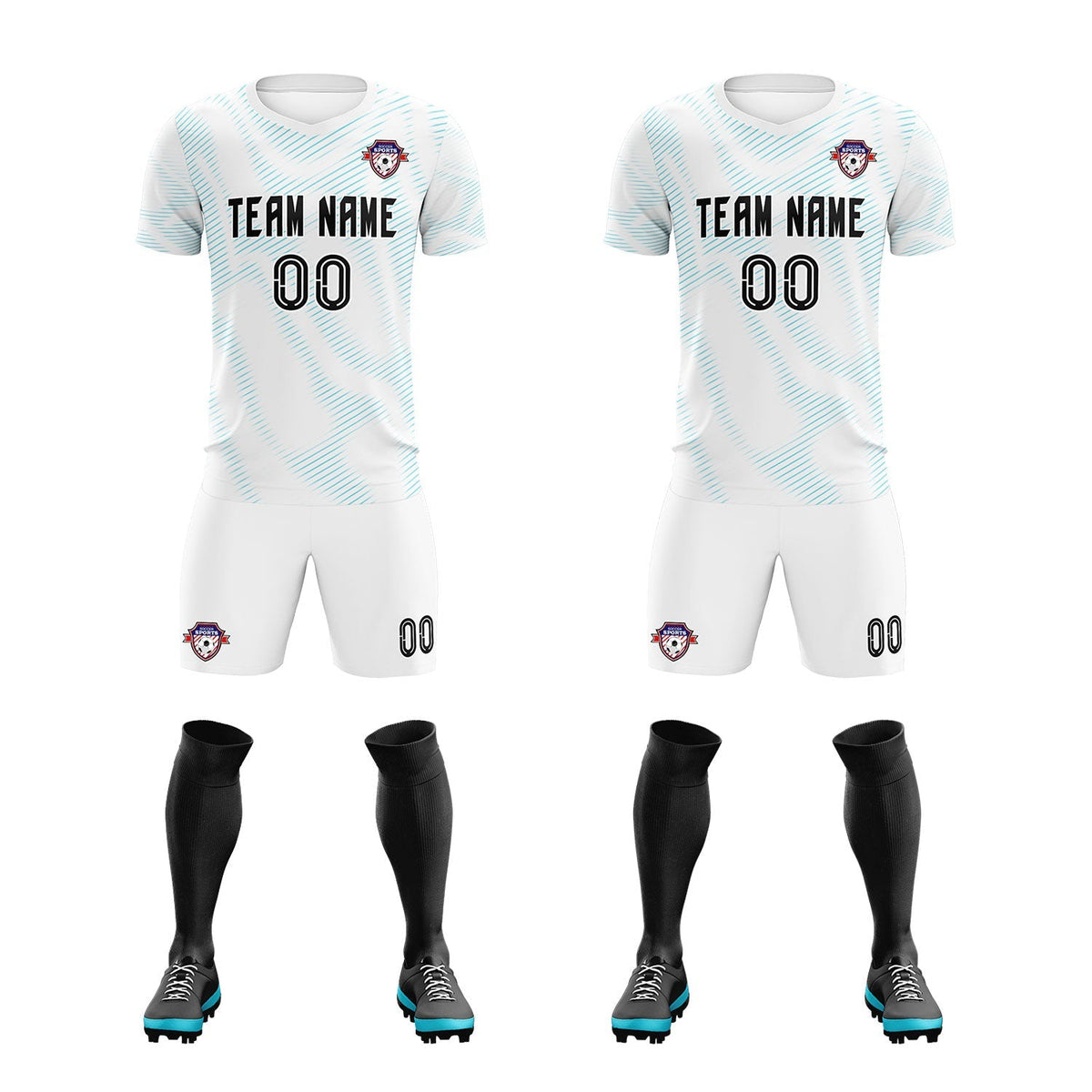 Custom White Sky Blue Training Uniform For Men Football Sets Jersey
