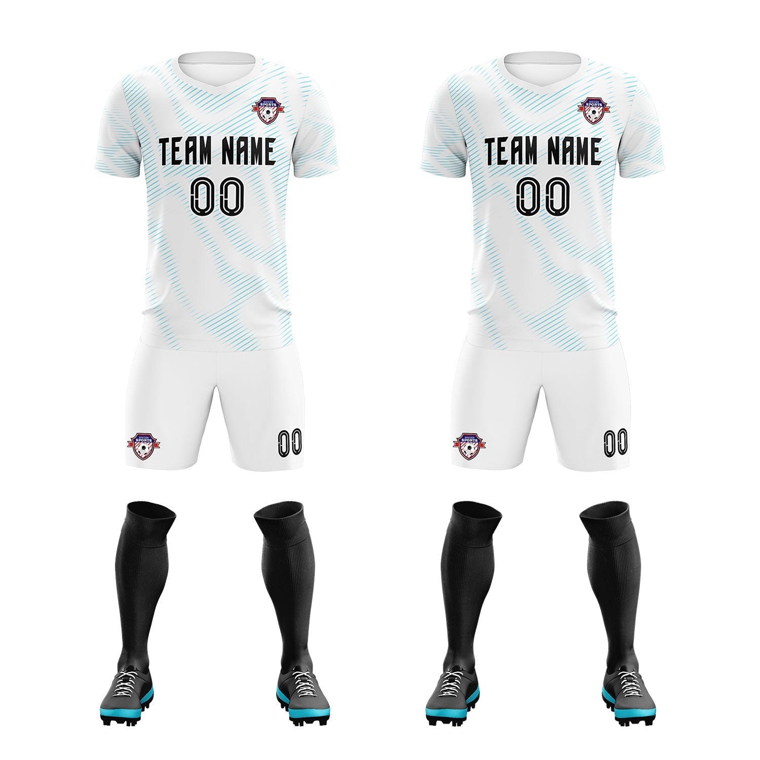 Custom White Sky Blue Training Uniform For Men Football Sets Jersey