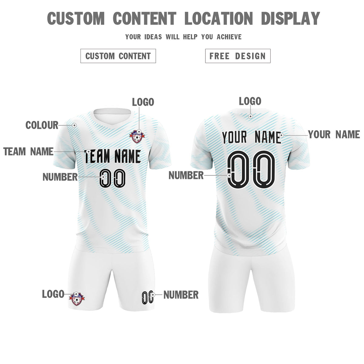 Custom White Sky Blue Training Uniform For Men Football Sets Jersey