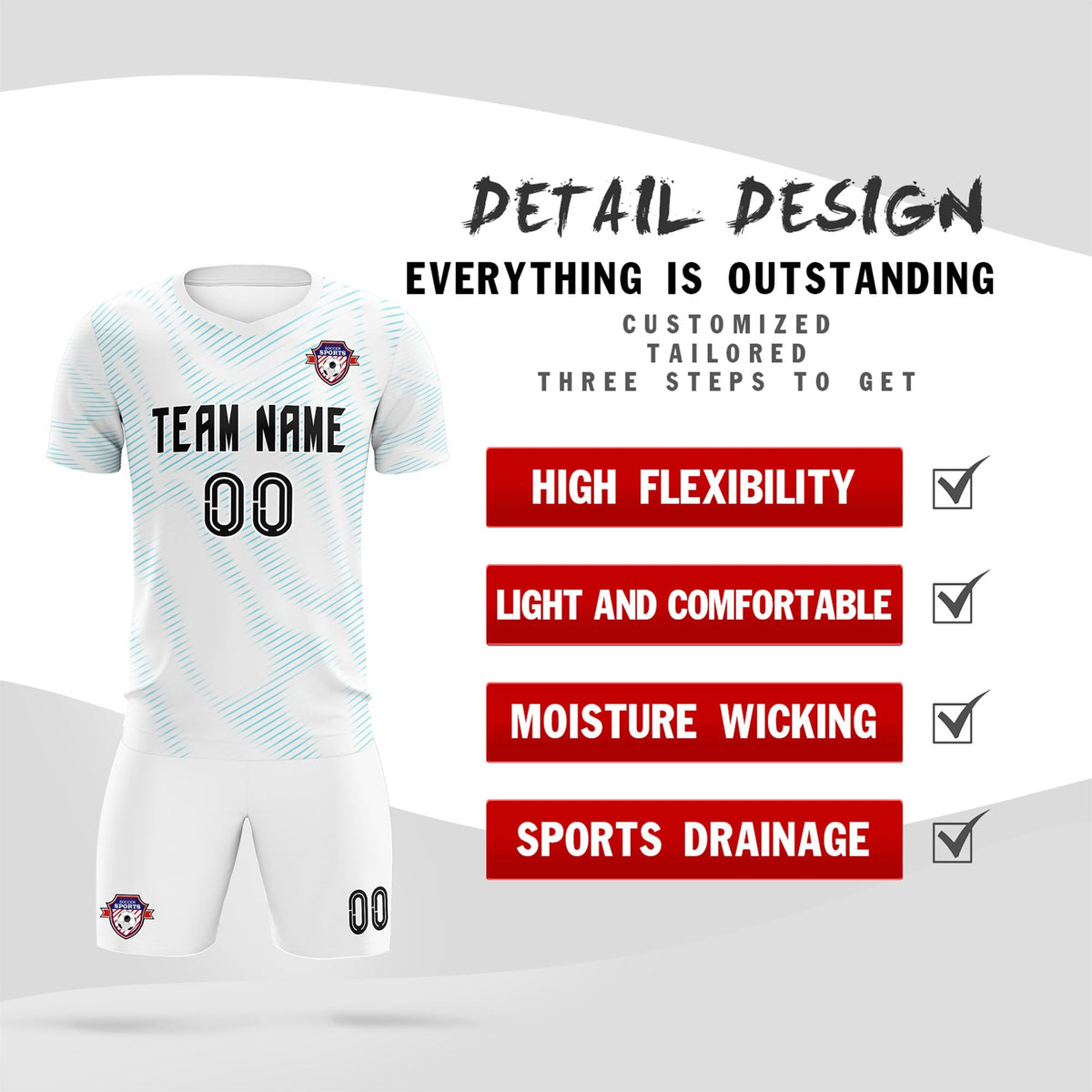 Custom White Sky Blue Training Uniform For Men Football Sets Jersey