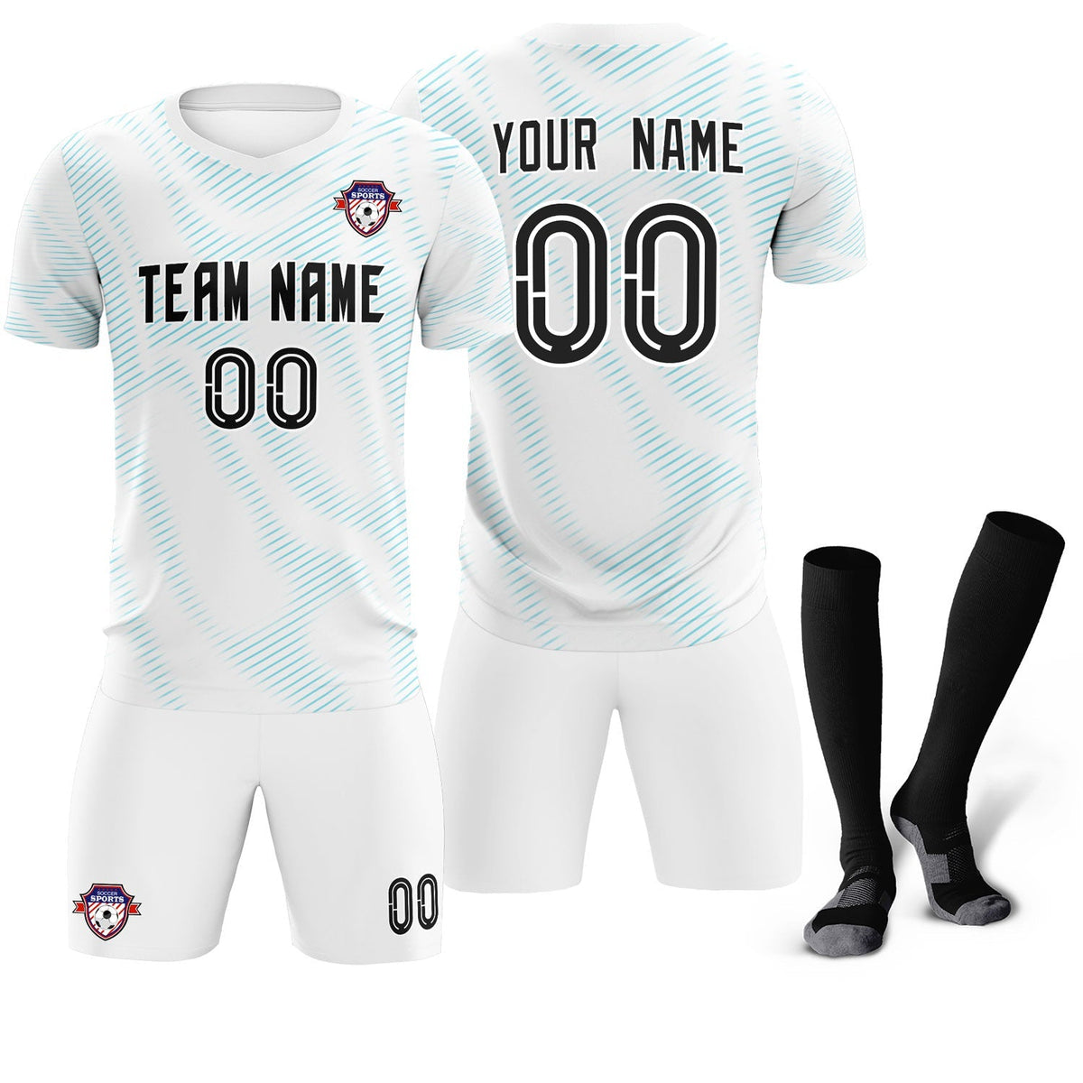 Custom White Sky Blue Training Uniform For Men Football Sets Jersey