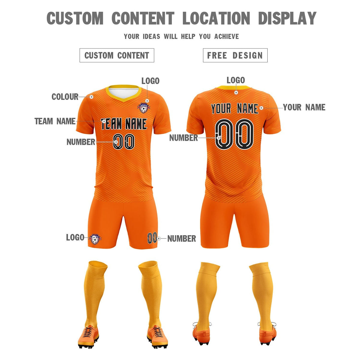 Custom Orange Gold Training Uniform For Men Football Sets Jersey