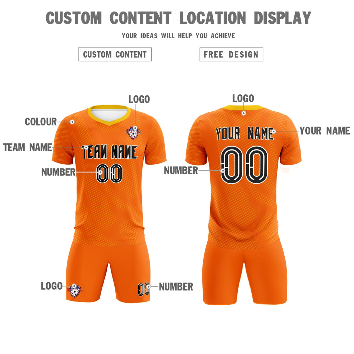 Custom Orange Gold Training Uniform For Men Football Sets Jersey