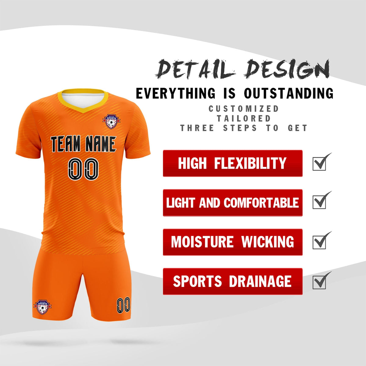 Custom Orange Gold Training Uniform For Men Football Sets Jersey