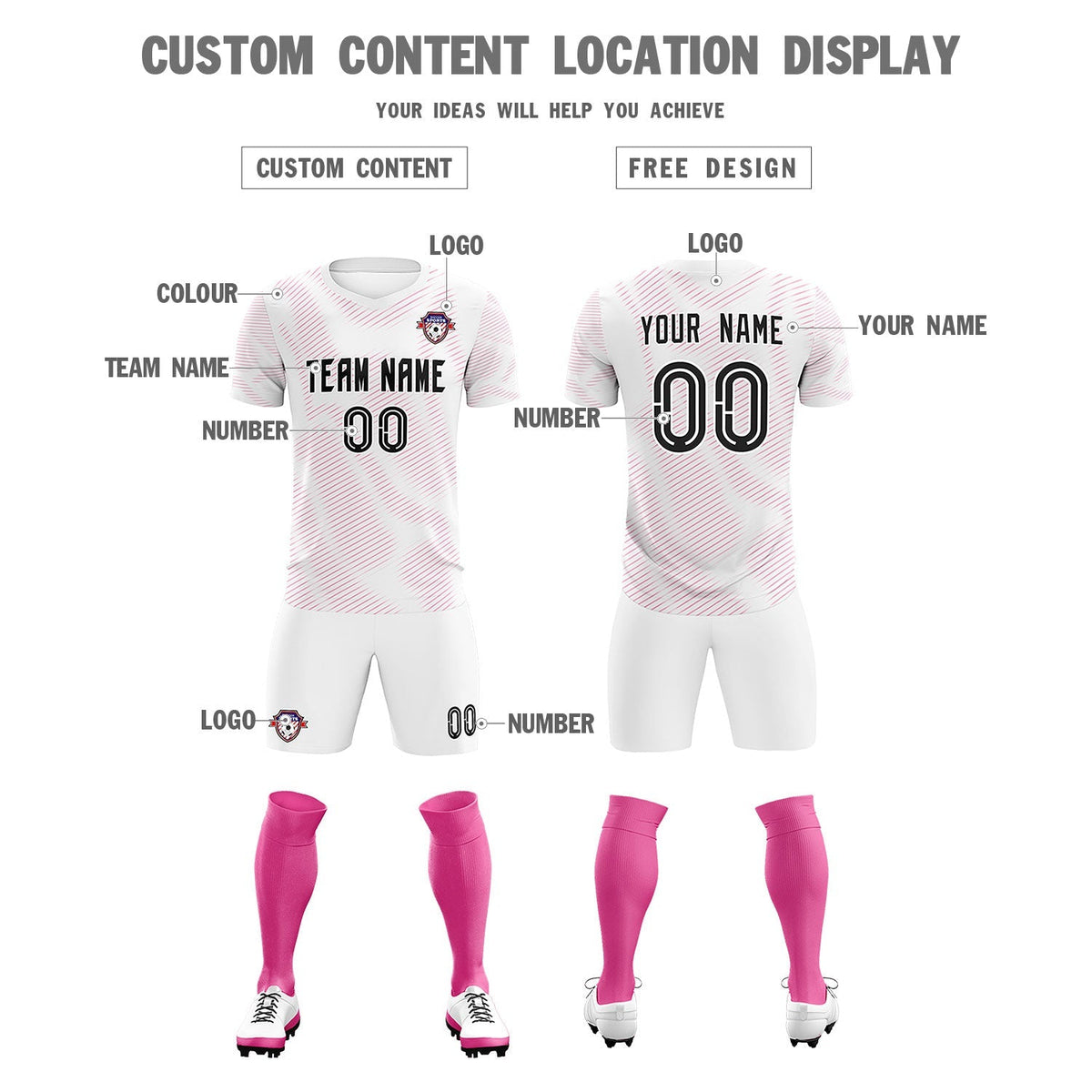Custom White Pink Training Uniform For Men Football Sets Jersey