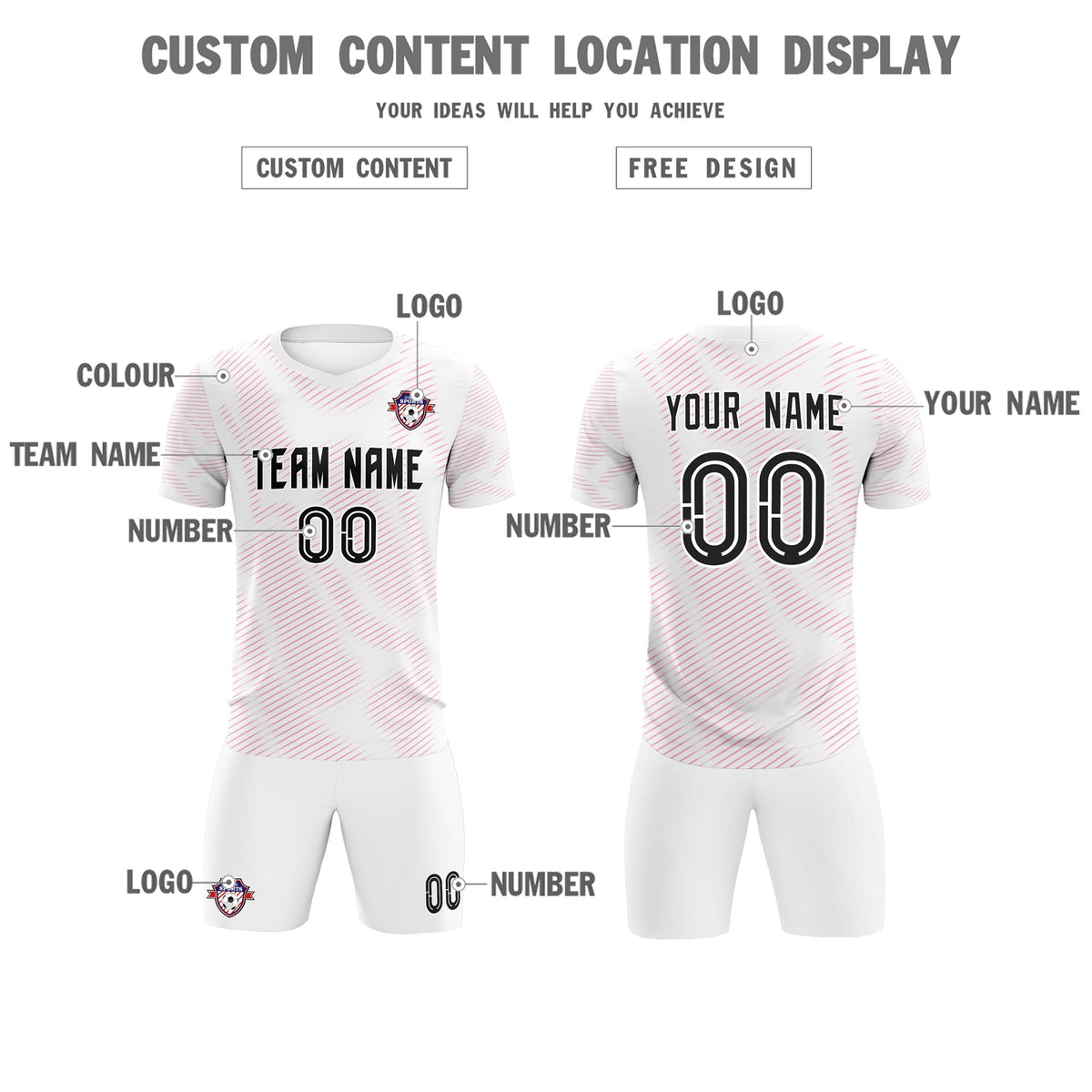 Custom White Pink Training Uniform For Men Football Sets Jersey