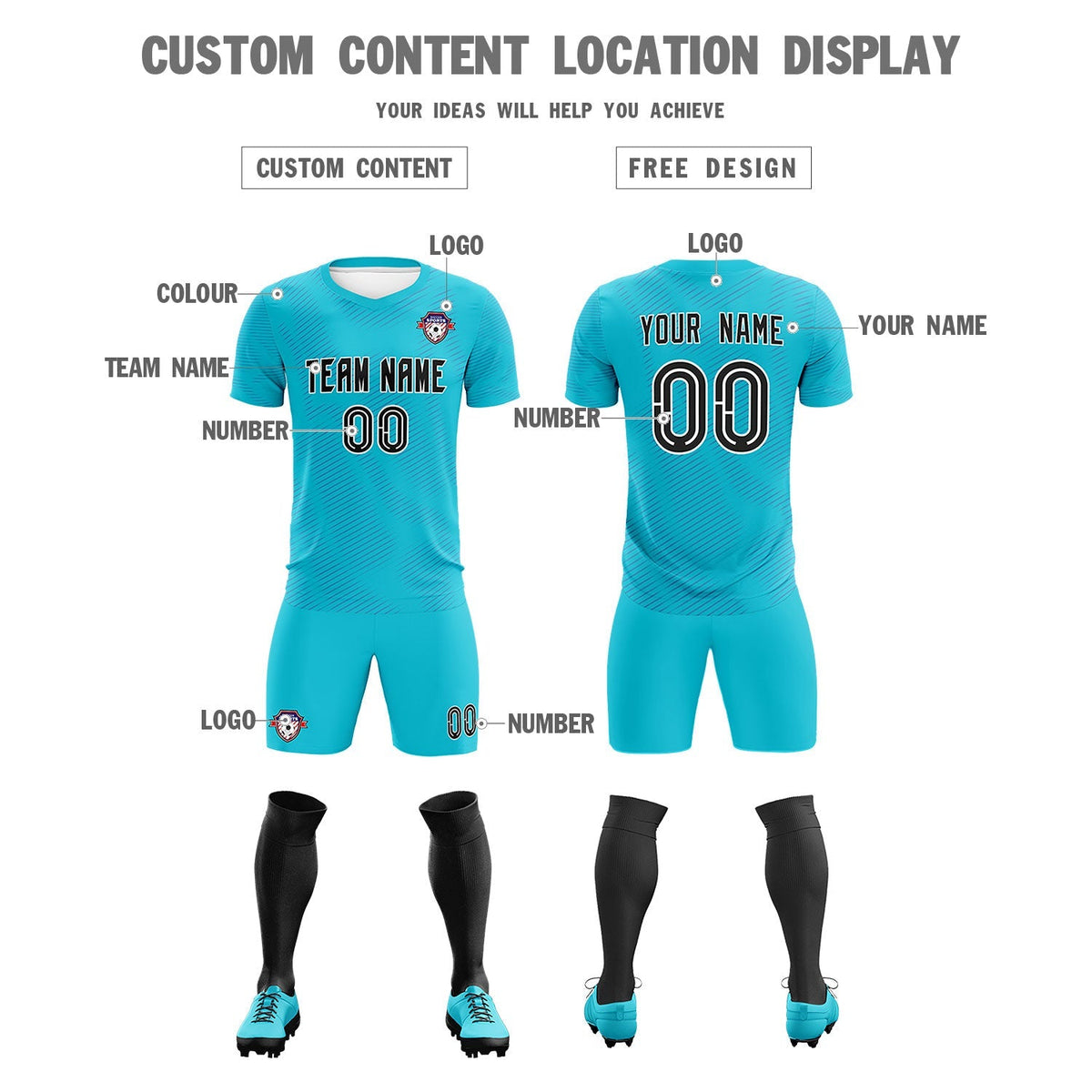 Custom Sky Blue Royal Training Uniform For Men Football Sets Jersey