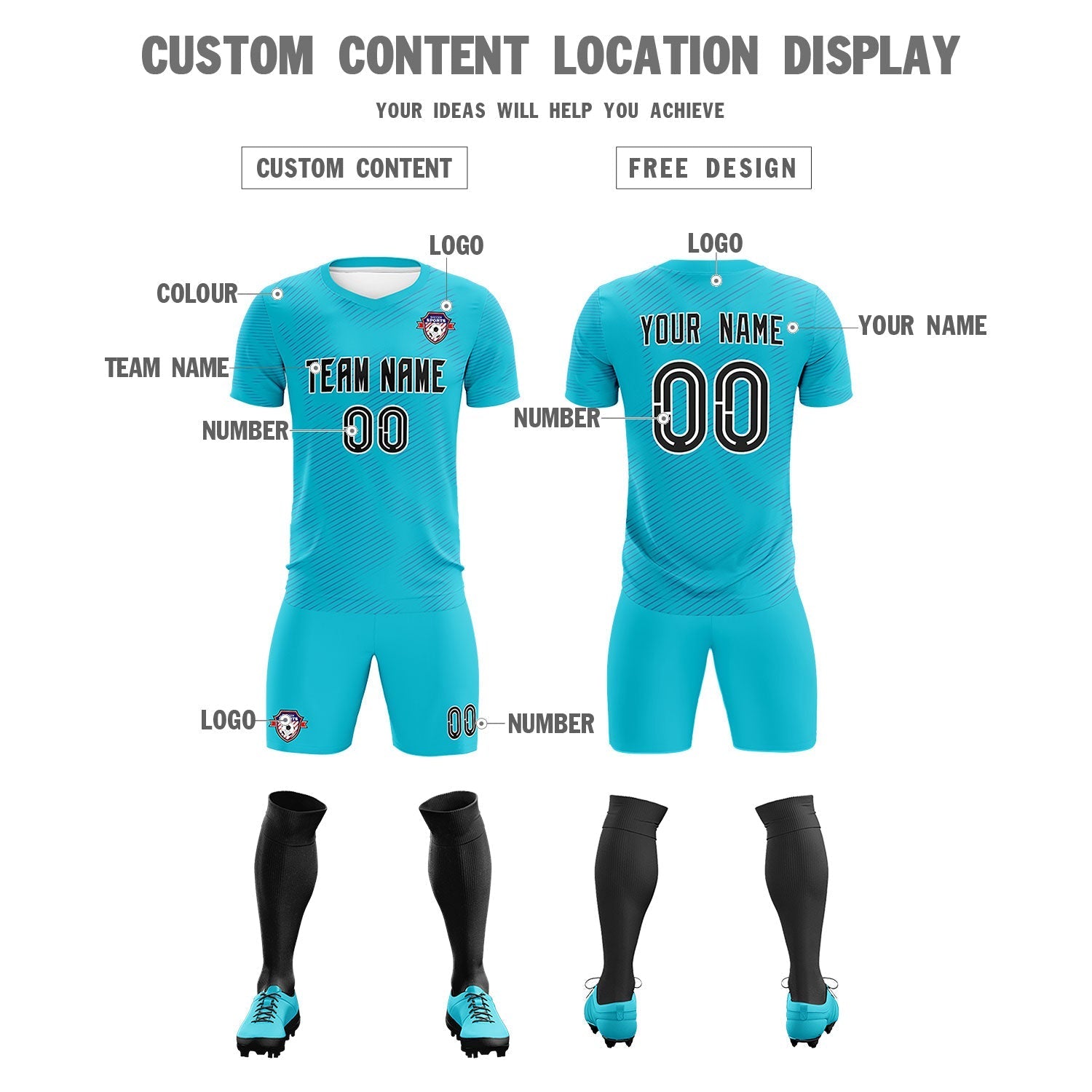 Custom Sky Blue Royal Training Uniform For Men Football Sets Jersey